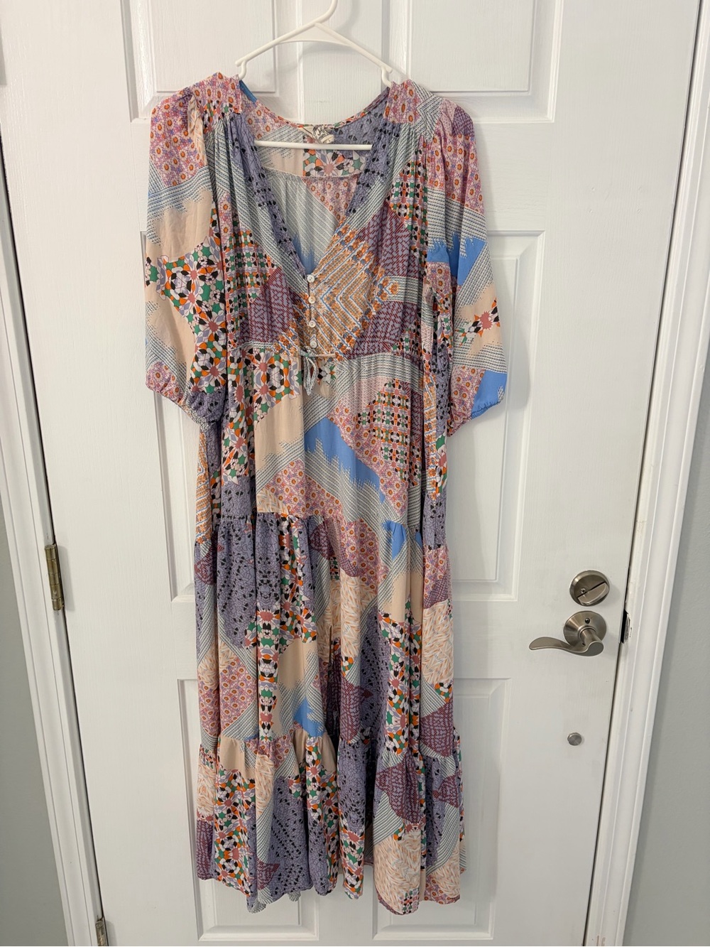 Jaase Lavender, Peach & Blue Patchwork Maxi Dress